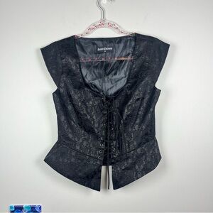 Scarlet Darkness Gothic Black Jacquard Lace Up Vest Corset Top Small Brocade